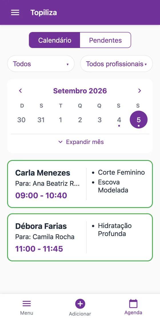 Agenda do salão com o atendimento confirmado